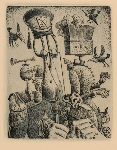 Exlibris by Erhard Beitz from Germany for ? ? - Bird Surrealism 