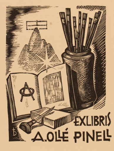 Exlibris by Oriol M. Divi from Spain for Antonio Olle Pinell - Book Art 