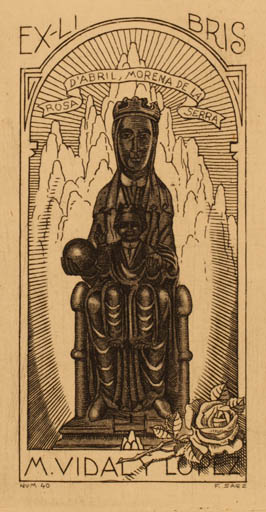 Exlibris by Julio Fernandez Saez from Spain for M. Vidal Lopez - Madonna Religion 