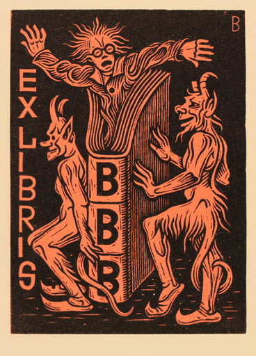 Exlibris by Jozka Baruch from Czechoslovakia for Bedrich Benes Buchlovan - Book Devil 