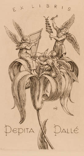 Exlibris by Ottohans Beier from Germany for Pepita Palle - Flower Angel Music 