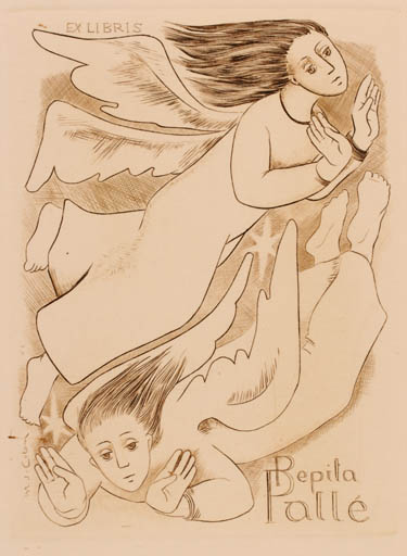 Exlibris by Maria Josefa Colom from Spain for Pepita Palle - Angel 