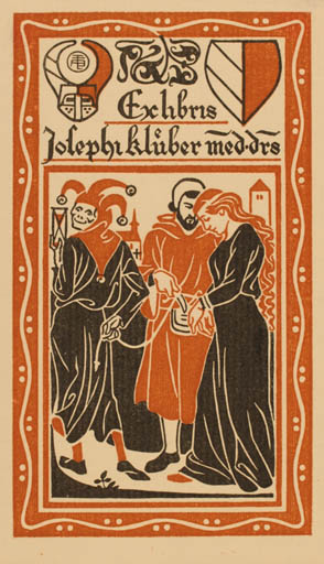 Exlibris by Alois Balmer from Schwitzerland for Dr. med. Joseph Klüber - Death Couple 