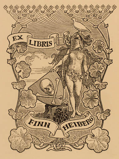 Exlibris by Andreas Bloch from Norway for Finn Heiberg - Death Jugend Woman 