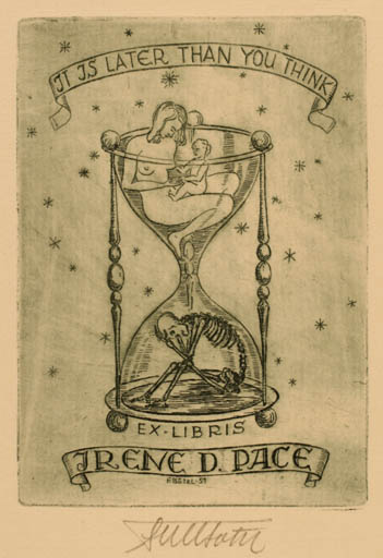 Exlibris by Fritz Bötel from Germany for Irene Dwen Pace - Death Woman 