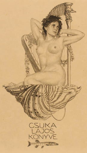 Exlibris by Alfred Cossmann from Austria for Csuka Lajos - Woman Nude 