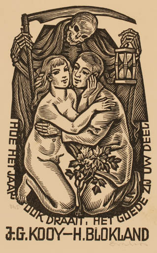 Exlibris by Istvàn Drahos from Hungary for J. G. Kooy & H. Blokland - Death Couple 