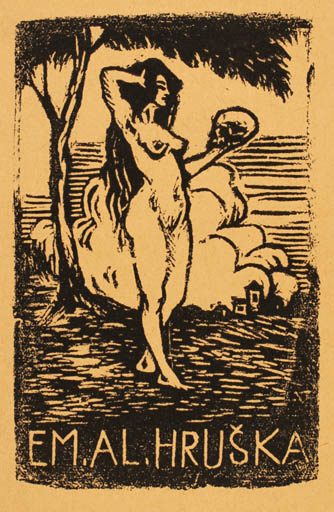 Exlibris by Viteslav Fleissig from Czechoslovakia for Emmerich al Hruska - Death Woman 