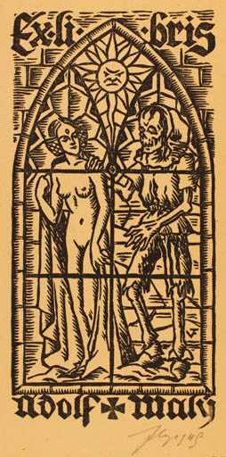 Exlibris by Viteslav Fleissig from Czech Republic for Adolf Maly - Death Woman 