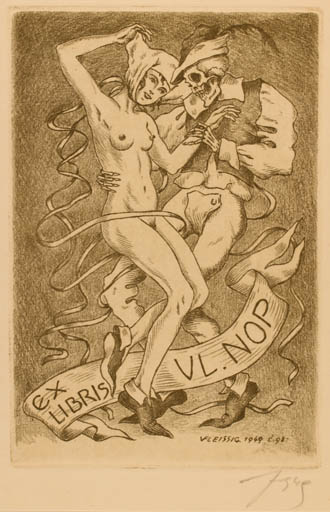 Exlibris by Viteslav Fleissig from Czech Republic for Vladim Nop - Dancing Death Nude 