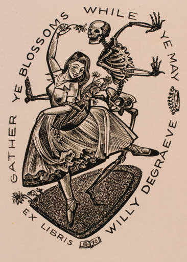 Exlibris by Gerard Gaudaen from Hungary for Willy Degraeve - Dancing Death Woman 