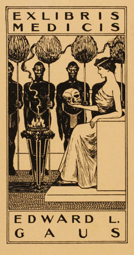 Exlibris by F. E. Gramm from USA for Edward L. Gaus - Death Jugend Woman 