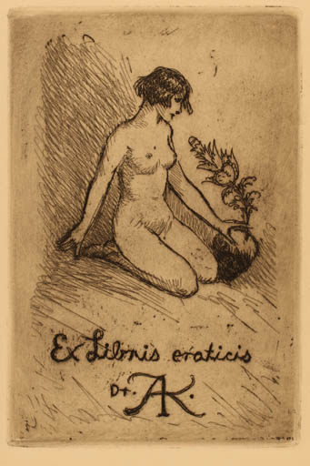 Exlibris by Jenö Haranghy from Hungary for ? ? - Ex Erotica Woman Nude 