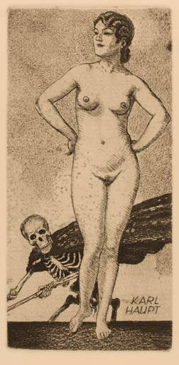 Exlibris by Walter Helfenbein from Germany for Karl Haupt - Death Woman Nude 