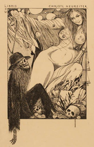 Exlibris by Vlastimil Kacirek from Czech Republic for Christl Neureiter - Death Woman 