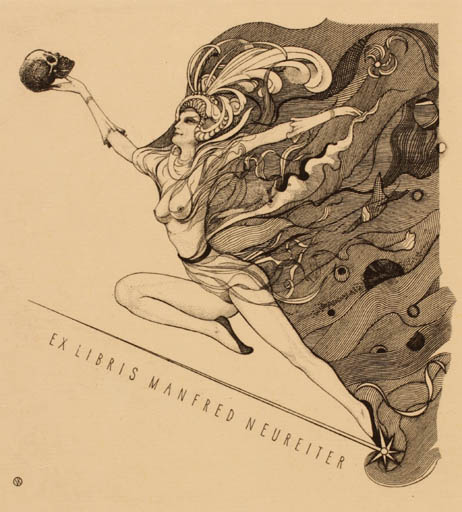 Exlibris by Vlastimil Kacirek from Czech Republic for Manfred Neureiter - Death Woman 