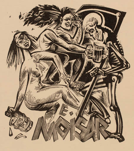 Exlibris by Richard Kaljo from Estonia for E. Moisar - Death Woman Nude 