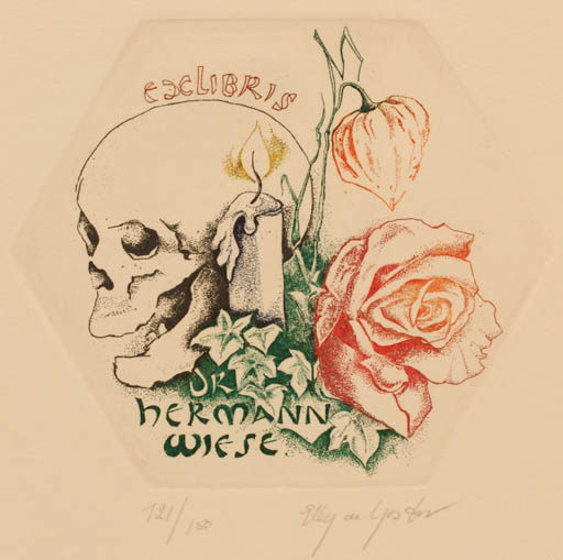 Exlibris by Elly de Koster from Netherland for Dr. Hermann Wiese - Flower Death 