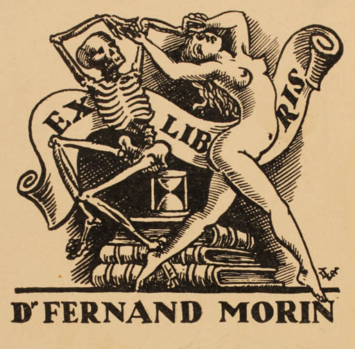 Exlibris by Valentin Le Campion from France for Dr. Ferdinand Morin - Death Woman Nude 