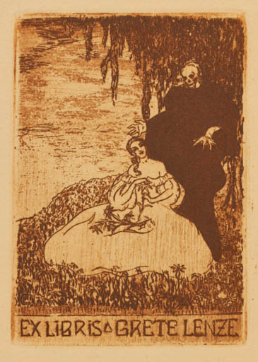 Exlibris by ? Lehr-Göller. R. from Germany for Grete Lenze - Death Woman 