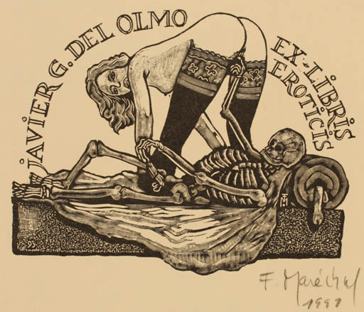 Exlibris by Francois Marechal from France for Javier G. Del Olmo - Death Erotica Ex Erotica 