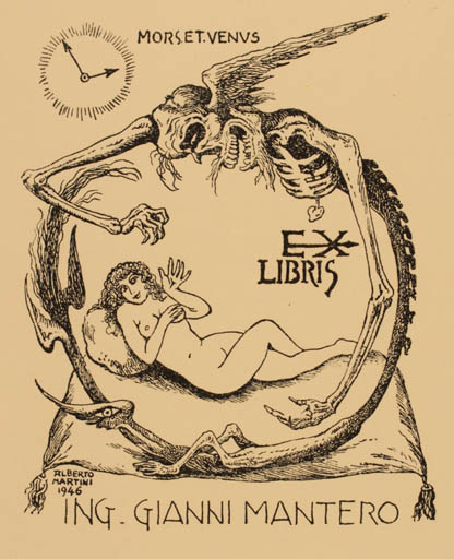 Exlibris by Alberto Martini from Italy for Gianni Mantero - Death Woman 