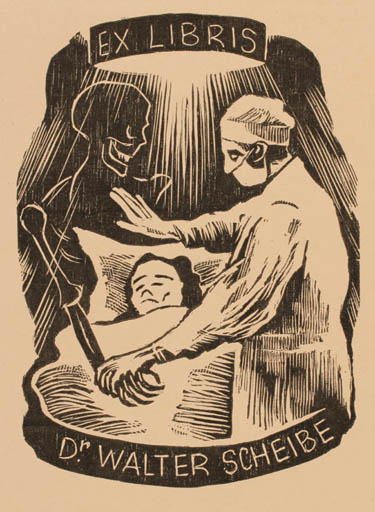 Exlibris by Karl Erich Merseburger from Germany for Dr. Walter Scheibe - Death Medicine 