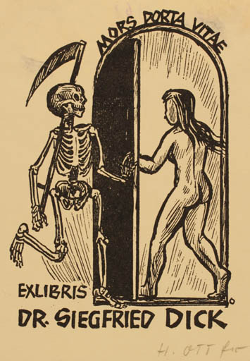 Exlibris by Herbert S. Ott from Germany for Dr. Siegfried Dick - Death Woman Nude 