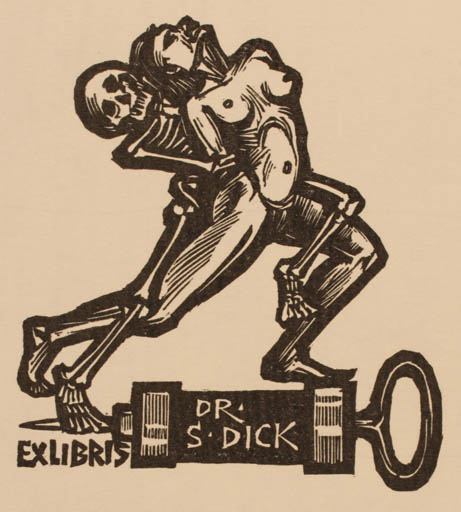 Exlibris by Herbert S. Ott from Germany for Dr. Siegfried Dick - Death Woman Nude 