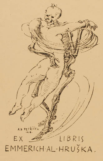 Exlibris by A. D. Petricek from Czech Republic for Emmerich al Hruska - Dancing Death Woman Nude 