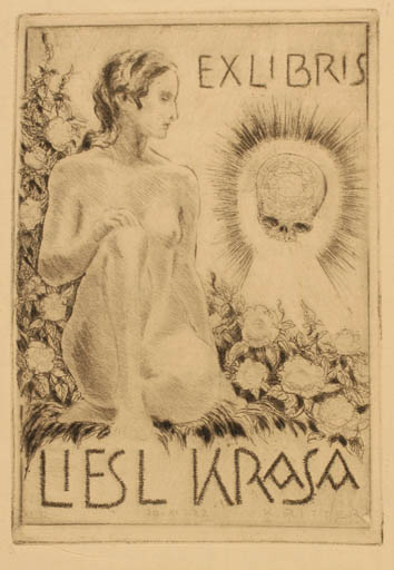 Exlibris by Karl Ritter from Germany for Liesl Krasa - Death Woman 