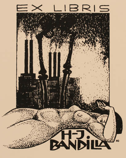 Exlibris by Hubert Rockenberger from Germany for Hans-Joachim Bandilla - Death Woman Nude 