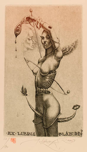 Exlibris by Peter Kocak from Slovak Republic for Dr. Peter Labuhn - Erotica Woman Nude Surrealism 