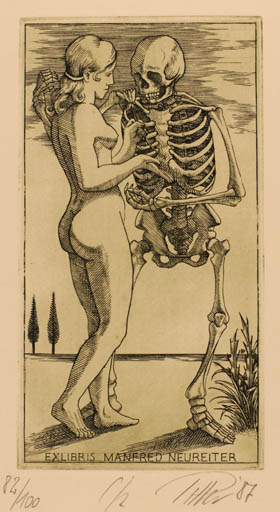 Exlibris by Attila Pillar from Hungary for Manfred Neureiter - Death Woman Nude 