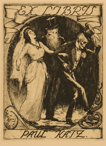 Exlibris by Vladislav Röhling from Czech Republic for Paul Katz - Death Couple 