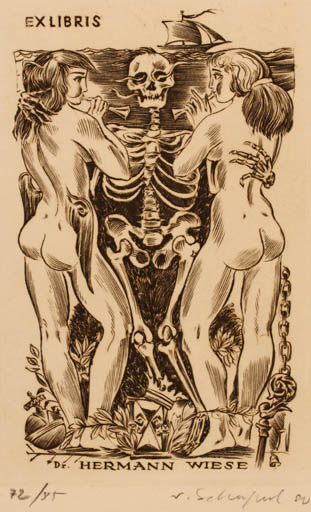 Exlibris by Victor Schapiel from Austria for Dr. Hermann Wiese - Death Woman 