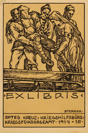 Exlibris by Karl Sterrer from Austria for Rotes Kreuz Kriegshilfsbüro - Death Group Medicine 