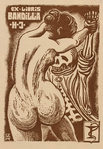 Exlibris by W. A. Swehen from Germany for Hans-Joachim Bandilla - Death Woman Nude 