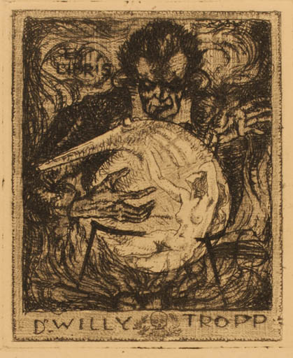 Exlibris by Erwin Theermann from Germany for Dr. Willy Tropp - 