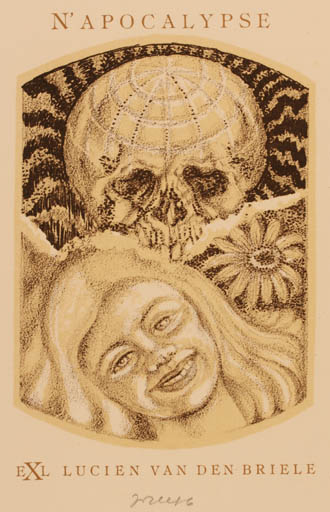 Exlibris by Josef Jicha from Czech Republic for Luc van den Briele - Death Globe Woman 