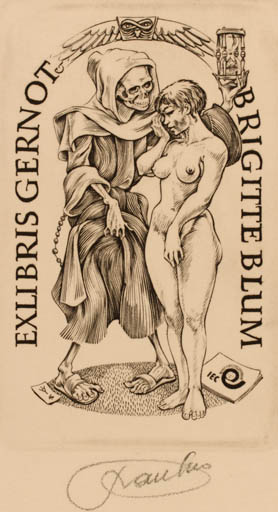 Exlibris by Frank-Ivo van Damme from Belgium for Brigitte & Dr. Gernot Blum - Death Woman Nude 