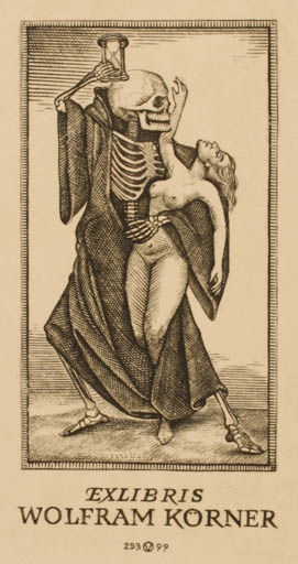 Exlibris by Oswin Volkamer from Germany for Wolfram Körner - Death Woman Nude 