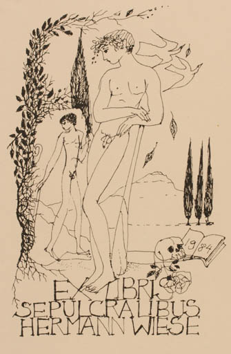 Exlibris by Elfriede Weidenhaus from Germany for Dr. Hermann Wiese - Death Man 