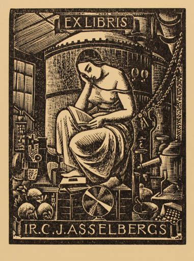 Exlibris by J. Buckland Wright from Germany for Ir. C. J. Asselbergs - Interior Woman Technology 