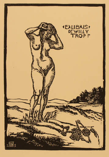 Exlibris by Erwin Theermann from Germany for Dr. Willy Tropp - Death Woman Nude 