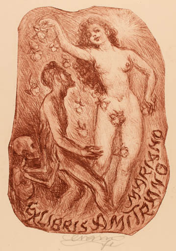 Exlibris by Enrico Vannuccini from Italy for Mariano Amitrano - Death Woman Nude 