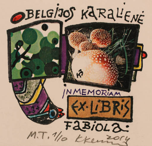 Exlibris by Klemensas Kupriunas from Lithuania for Fabiola ? - Abstract Flora Bird 