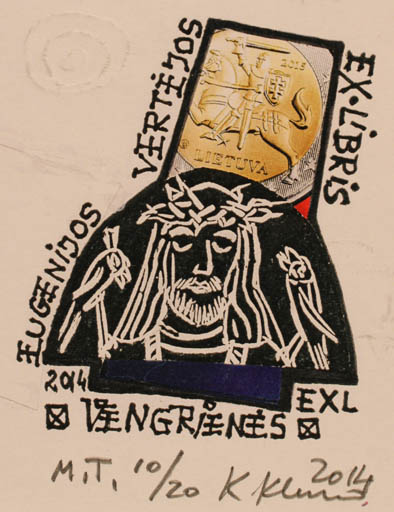 Exlibris by Klemensas Kupriunas from Lithuania for Eugenijos Vengrienes - Bird Religion Knight 