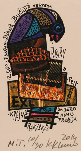 Exlibris by Klemensas Kupriunas from Lithuania for Diana Buciute - Abstract Bird 