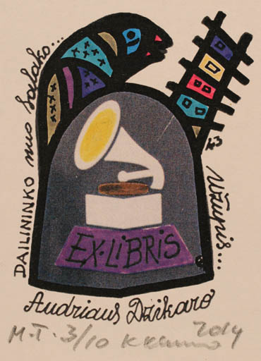 Exlibris by Klemensas Kupriunas from Lithuania for Audrius Dzikaras - Abstract Bird 